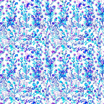 Image of the Fantasia Floral Vine White quilting cotton fabric by QT Fabrics. Features flowers on a white background. Cute Little Fabric Shop