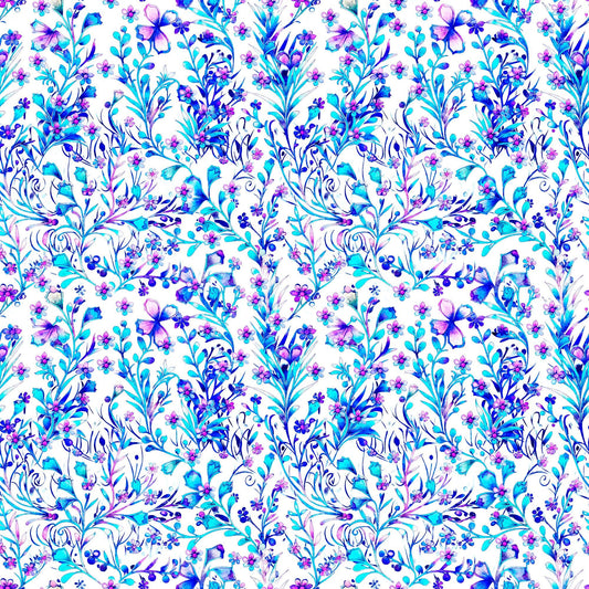 Image of the Fantasia Floral Vine White quilting cotton fabric by QT Fabrics. Features flowers on a white background. Cute Little Fabric Shop