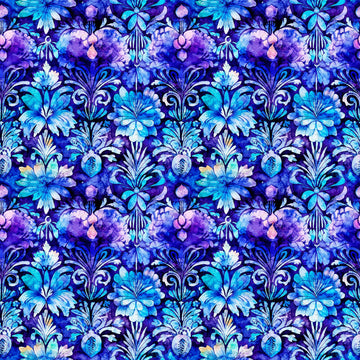 Image of the Fantasia Decorative Floral Purple quilting cotton fabric by QT Fabrics. Features flowers on a purple background. Cute Little Fabric Shop