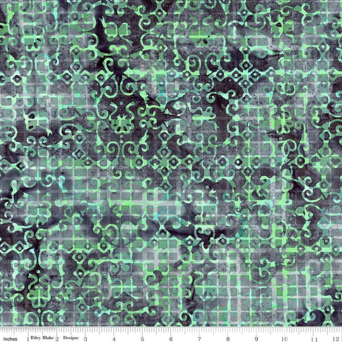 Image of the Expressions Batiks Sassy and Tweet Charcoal quilting cotton fabric. Features an abstract design on a gray background. Cute Little Fabric Shop