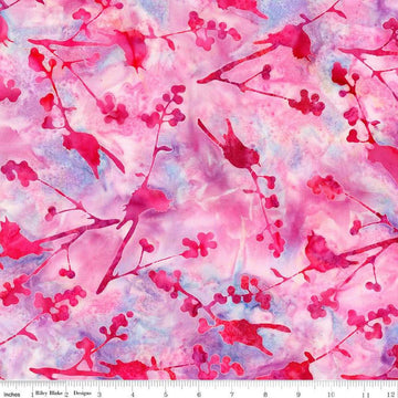 Image of the Expressions Batiks Sassy and Tweet Lollipop quilting cotton fabric. Features an abstract design on a pink background. Cute Little Fabric Shop