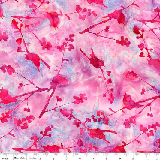 Image of the Expressions Batiks Sassy and Tweet Lollipop quilting cotton fabric. Features an abstract design on a pink background. Cute Little Fabric Shop