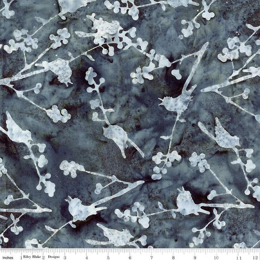 Image of the Expressions Batiks Sassy and Tweet Charcoal quilting cotton fabric. Features an abstract design on a gray background. Cute Little Fabric Shop