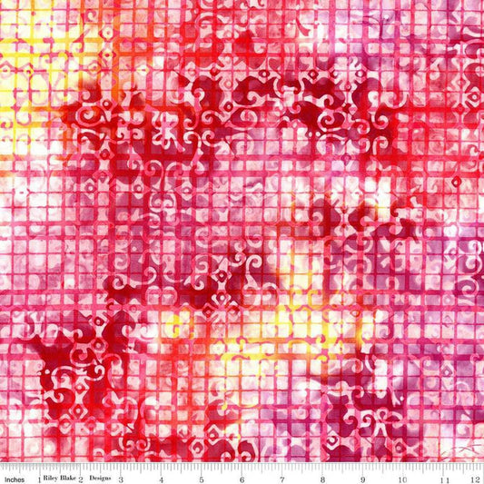 Image of the Expressions Batiks Sassy and Tweet Tulip Time quilting cotton fabric. Features an abstract design on a pink background. Cute Little Fabric Shop
