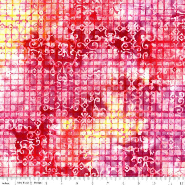 Image of the Expressions Batiks Sassy and Tweet Tulip Time quilting cotton fabric. Features an abstract design on a pink background. Cute Little Fabric Shop