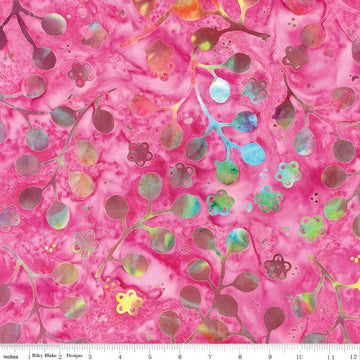 Image of the Expressions Batiks Sassy and Tweet Creme de Violet quilting cotton fabric. Features an abstract design on a pink background. Cute Little Fabric Shop