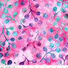 Image of the Expressions Batiks Sassy and Tweet Prismatic Bliss quilting cotton fabric. Features an abstract design on a pink background. Cute Little Fabric Shop