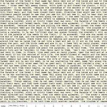 Image of the Sewing Seeds III Seed Sower Parchment quilting cotton fabric by Lori Holt for Riley Blake Designs. Features words on a white background. Cute Little Fabric Shop