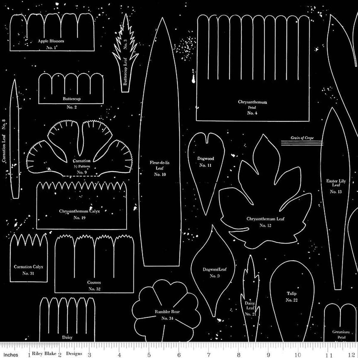 Image of the Sewing Seeds III Posie Patterns Black quilting cotton fabric by Lori Holt for Riley Blake Designs. Features flowers on a red background. Cute Little Fabric Shop