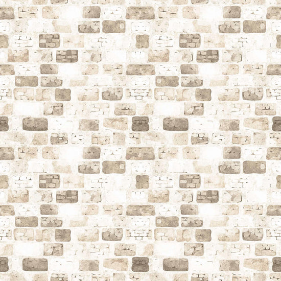 Image of the Dragon Dreams Castle Wall Taupe quilting cotton fabric by QT Fabrics. Features a tan brick wall. 
Cute Little Fabric Shop
