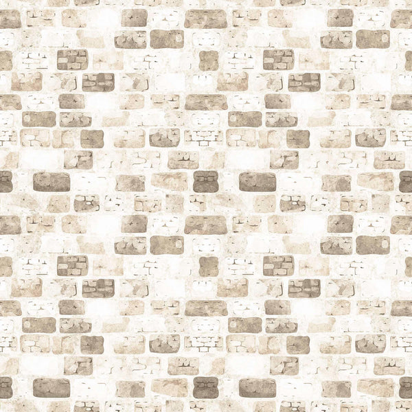 Image of the Dragon Dreams Castle Wall Taupe quilting cotton fabric by QT Fabrics. Features a tan brick wall. 
Cute Little Fabric Shop