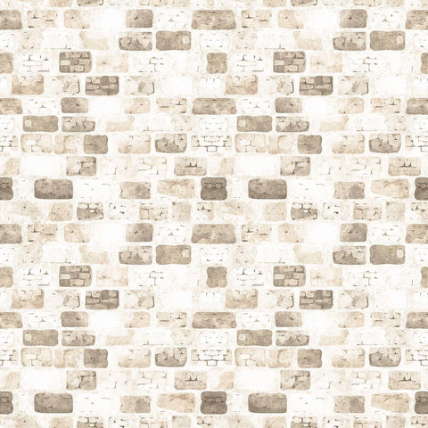 Image of the Dragon Dreams Castle Wall Taupe quilting cotton fabric by QT Fabrics. Features a tan brick wall. 
Cute Little Fabric Shop