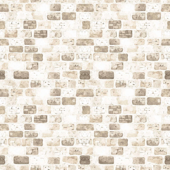 Image of the Dragon Dreams Castle Wall Taupe quilting cotton fabric by QT Fabrics. Features a tan brick wall. 
Cute Little Fabric Shop