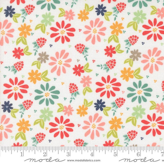Image of the Raspberry Summer Spring Cloud quilting cotton fabric by Sherri & Chelsi for Moda Fabrics. Features flowers on a white background. Cute Little Fabric Shop