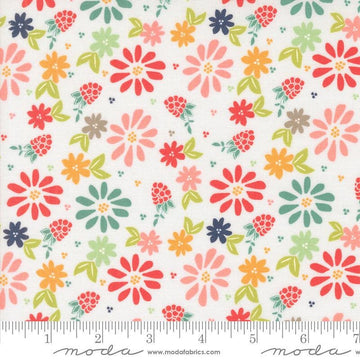 Image of the Raspberry Summer Spring Cloud quilting cotton fabric by Sherri & Chelsi for Moda Fabrics. Features flowers on a white background. Cute Little Fabric Shop