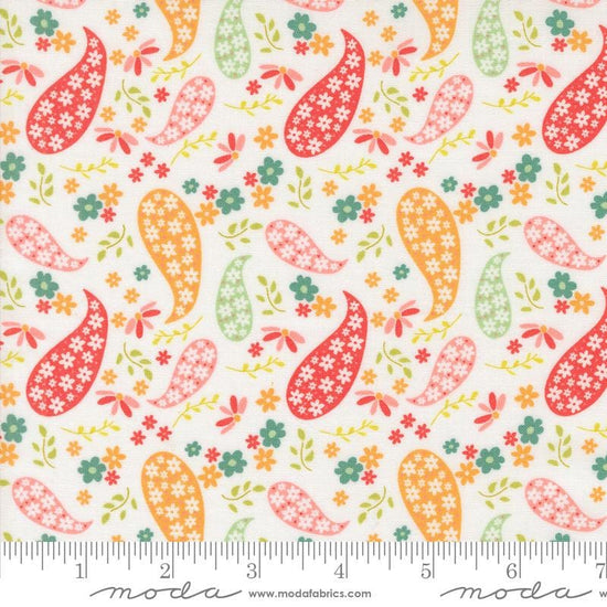Image of the Raspberry Summer Paisley Cloud quilting cotton fabric by Sherri & Chelsi for Moda Fabrics. Features paisleys on a white background. Cute Little Fabric Shop