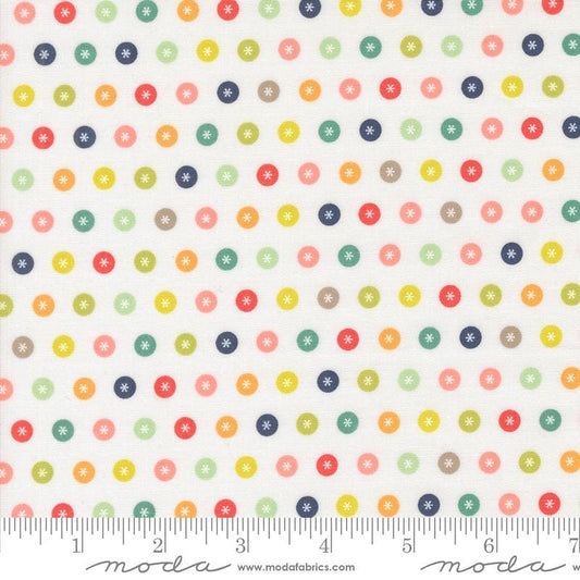 Image of the Raspberry Summer Dots Cloud quilting cotton fabric by Sherri & Chelsi for Moda Fabrics. Features dots on a cream background. Cute Little Fabric Shop