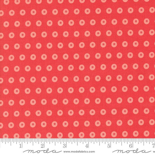 Image of the Raspberry Summer Dots Raspberry quilting cotton fabric by Sherri & Chelsi for Moda Fabrics. Features dots on a pink background. Cute Little Fabric Shop