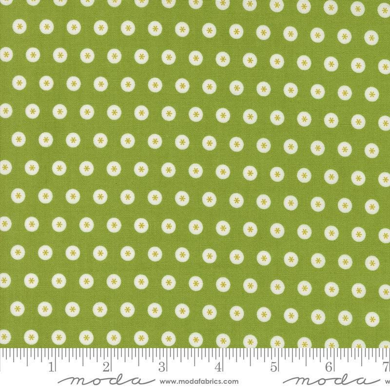 Image of the Raspberry Summer Dots Fresh Grass quilting cotton fabric by Sherri & Chelsi for Moda Fabrics. Features dots on a green background. Cute Little Fabric Shop