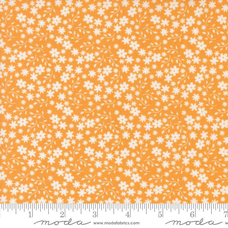 Image of the Raspberry Summer Blossoms Apricot quilting cotton fabric by Sherri & Chelsi for Moda Fabrics. Features flowers on a yellow background. Cute Little Fabric Shop
