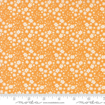 Image of the Raspberry Summer Blossoms Apricot quilting cotton fabric by Sherri & Chelsi for Moda Fabrics. Features flowers on a yellow background. Cute Little Fabric Shop