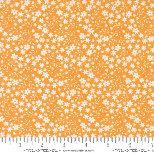 Image of the Raspberry Summer Blossoms Apricot quilting cotton fabric by Sherri & Chelsi for Moda Fabrics. Features flowers on a yellow background. Cute Little Fabric Shop