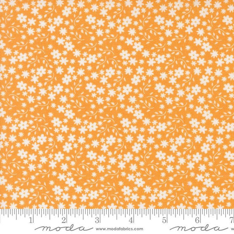 Image of the Raspberry Summer Blossoms Apricot quilting cotton fabric by Sherri & Chelsi for Moda Fabrics. Features flowers on a yellow background. Cute Little Fabric Shop
