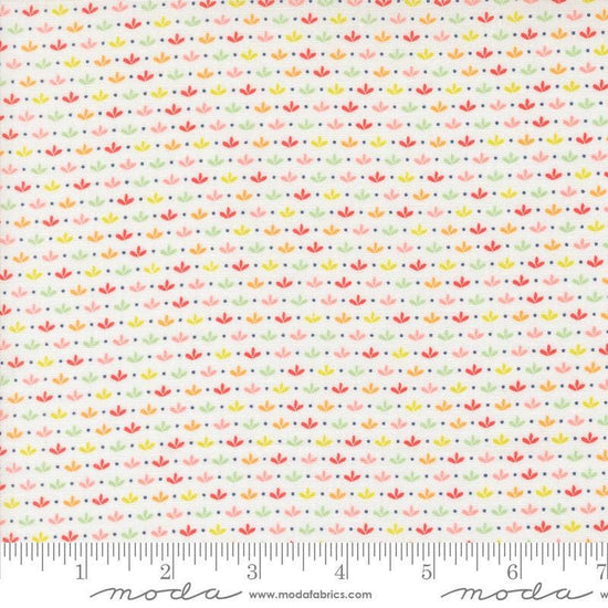 Image of the Raspberry Summer Sprout Cloud quilting cotton fabric by Sherri & Chelsi for Moda Fabrics. Features leaves on a cream background. Cute Little Fabric Shop