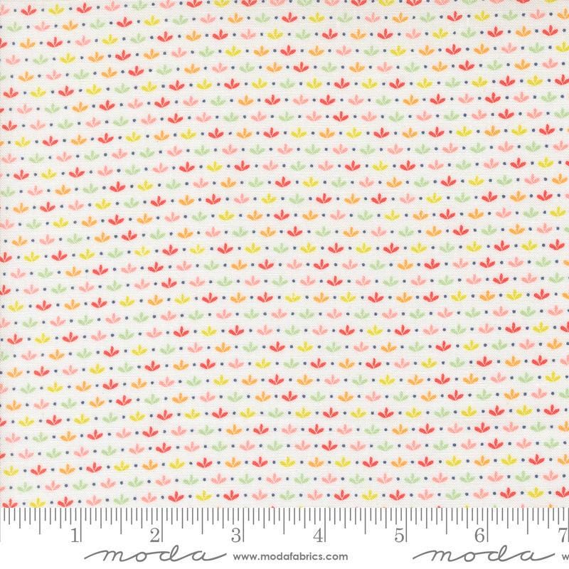 Image of the Raspberry Summer Sprout Cloud quilting cotton fabric by Sherri & Chelsi for Moda Fabrics. Features leaves on a cream background. Cute Little Fabric Shop
