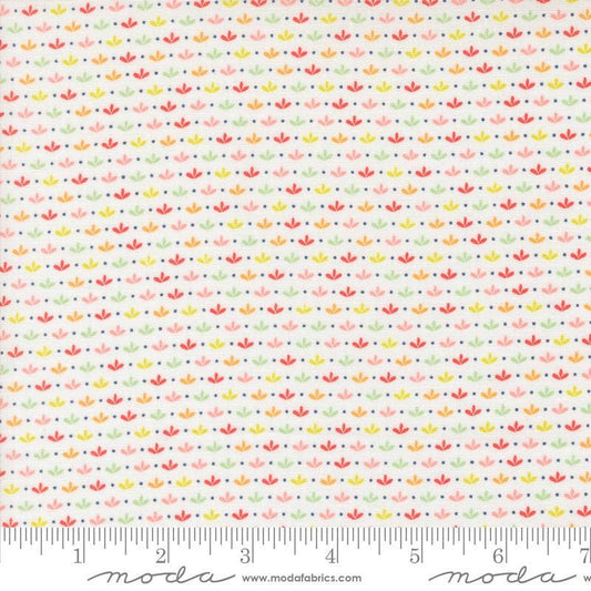 Image of the Raspberry Summer Sprout Cloud quilting cotton fabric by Sherri & Chelsi for Moda Fabrics. Features leaves on a cream background. Cute Little Fabric Shop