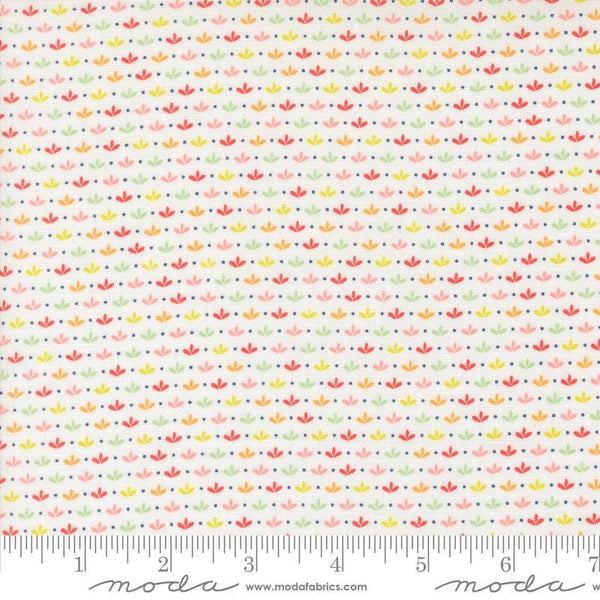 Image of the Raspberry Summer Sprout Cloud quilting cotton fabric by Sherri & Chelsi for Moda Fabrics. Features leaves on a cream background. Cute Little Fabric Shop
