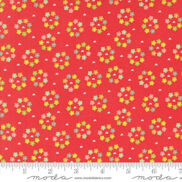 Image of the Raspberry Summer Rosy Raspbery quilting cotton fabric by Sherri & Chelsi for Moda Fabrics. Features flowers on a red background. Cute Little Fabric Shop