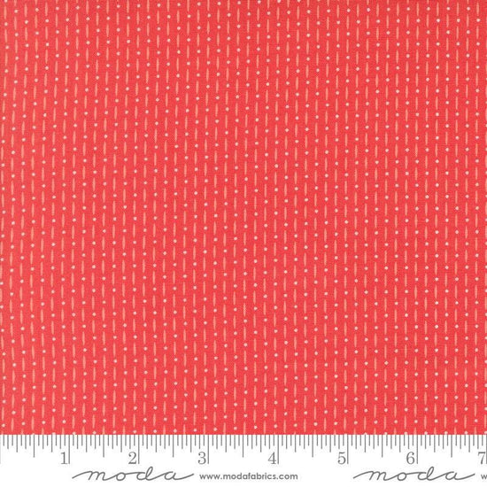 Image of the Raspberry Summer Beaded Raspberry quilting cotton fabric by Sherri & Chelsi for Moda Fabrics. Features lines on a red background. Cute Little Fabric Shop