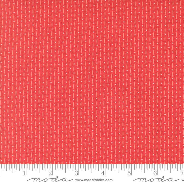 Image of the Raspberry Summer Beaded Raspberry quilting cotton fabric by Sherri & Chelsi for Moda Fabrics. Features lines on a red background. Cute Little Fabric Shop