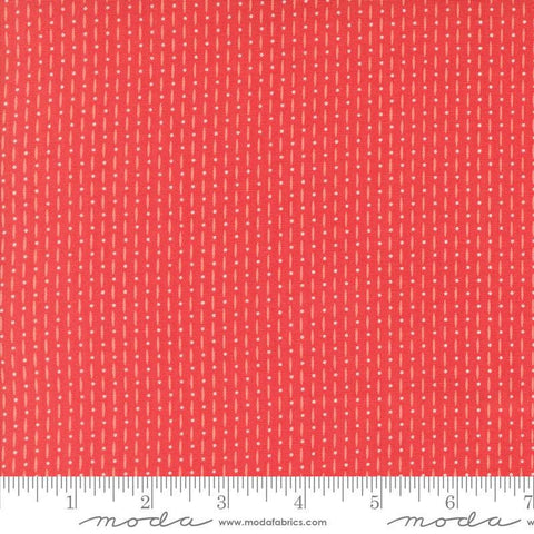 Image of the Raspberry Summer Beaded Raspberry quilting cotton fabric by Sherri & Chelsi for Moda Fabrics. Features lines on a red background. Cute Little Fabric Shop