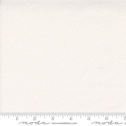 Image of the Itty Bitty Background Gatherings Starfield Off White Wh quilting cotton fabric by Moda Fabrics. Features stars on a white background. Cute Little Fabric Shop