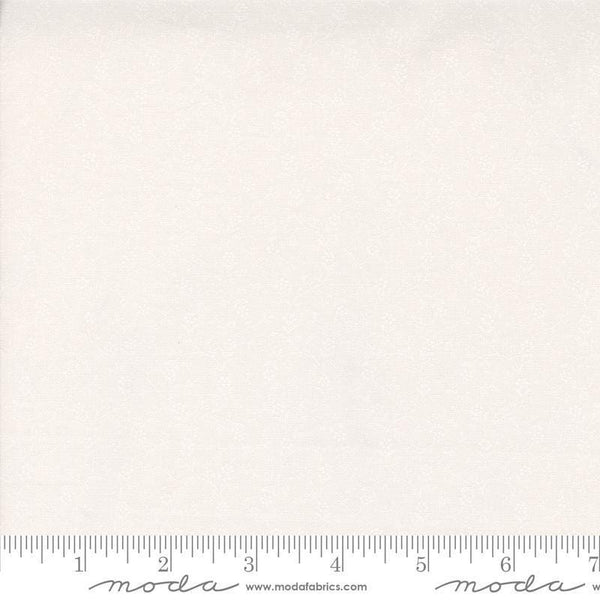 Image of the Itty Bitty Background Gatherings Flowers Off White Wh quilting cotton fabric by Moda Fabrics. Features vines on a white background. Cute Little Fabric Shop
