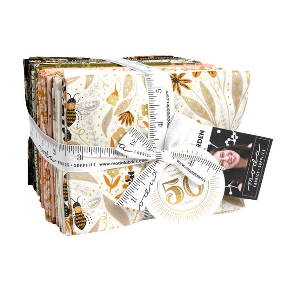 Image of the Bee Garden fat quarter bundle by Gingiber for Moda Fabrics. Features bees and flowers on various backgrounds. 
Cute Little Fabric Shop