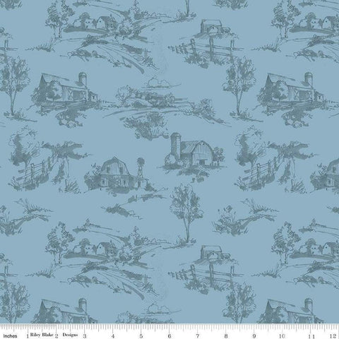 Countryside Scenery C14532 Blue by Riley Blake Designs - Landscape Scenes Trees Barns Tone-on-Tone - Quilting Cotton Fabric