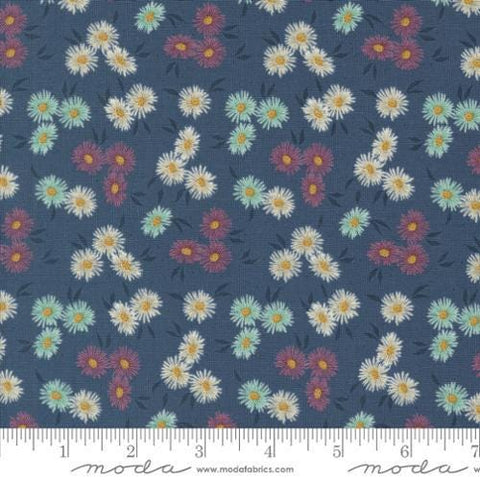 Image of the Seaglass Summer Beach Indigo Sea quilting cotton fabric by Moda Fabrics. Features flowers on a navy background. Cute Little Fabric Shop