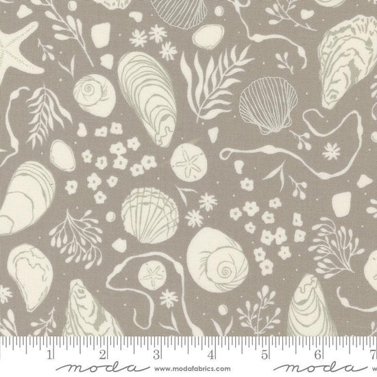 Image of the Seaglass Summer Tide Pool Sandstone quilting cotton fabric by Moda Fabrics. Features damask on a tan background. Cute Little Fabric Shop