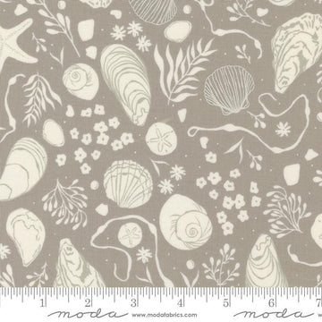 Image of the Seaglass Summer Tide Pool Sandstone quilting cotton fabric by Moda Fabrics. Features damask on a tan background. Cute Little Fabric Shop