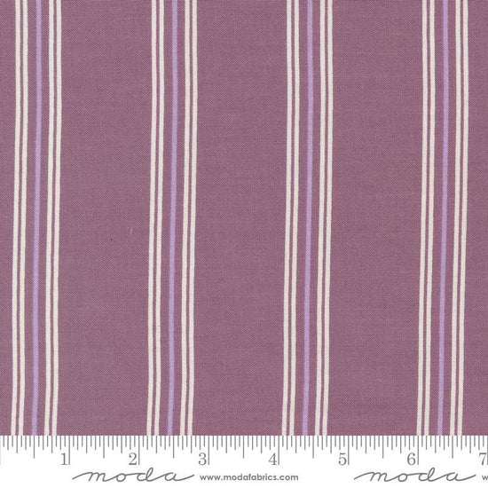 Image of the Seaglass Summer Stripes Beach Plum quilting cotton fabric by Moda Fabrics. Features stripes on a purple background. Cute Little Fabric Shop