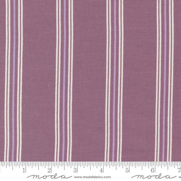 Image of the Seaglass Summer Stripes Beach Plum quilting cotton fabric by Moda Fabrics. Features stripes on a purple background. Cute Little Fabric Shop