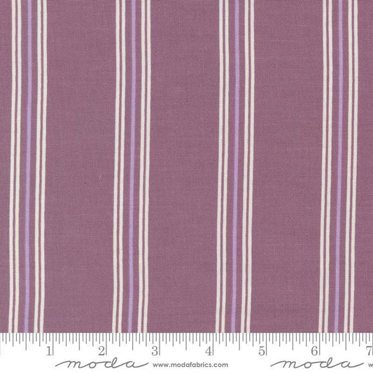 Image of the Seaglass Summer Stripes Beach Plum quilting cotton fabric by Moda Fabrics. Features stripes on a purple background. Cute Little Fabric Shop