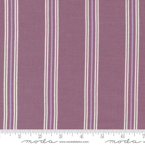 Image of the Seaglass Summer Stripes Beach Plum quilting cotton fabric by Moda Fabrics. Features stripes on a purple background. Cute Little Fabric Shop