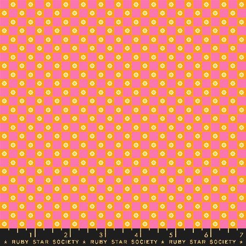 Image of the Animal Animal Check Orange quilting cotton fabric by Ruby Star Society for Moda Fabrics. Features checkers on an orange background. Cute Little Fabric Shop