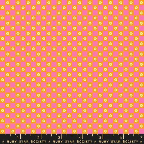 Image of the Animal Animal Check Orange quilting cotton fabric by Ruby Star Society for Moda Fabrics. Features checkers on an orange background. Cute Little Fabric Shop