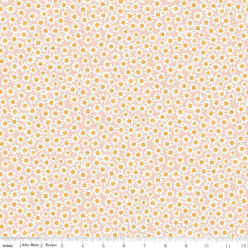 Image of the Floral Charms Daisies Blush quilting cotton fabric by Kelsey Carlson for Riley Blake Designs. Features flowers on a cream background. Cute Little Fabric Shop