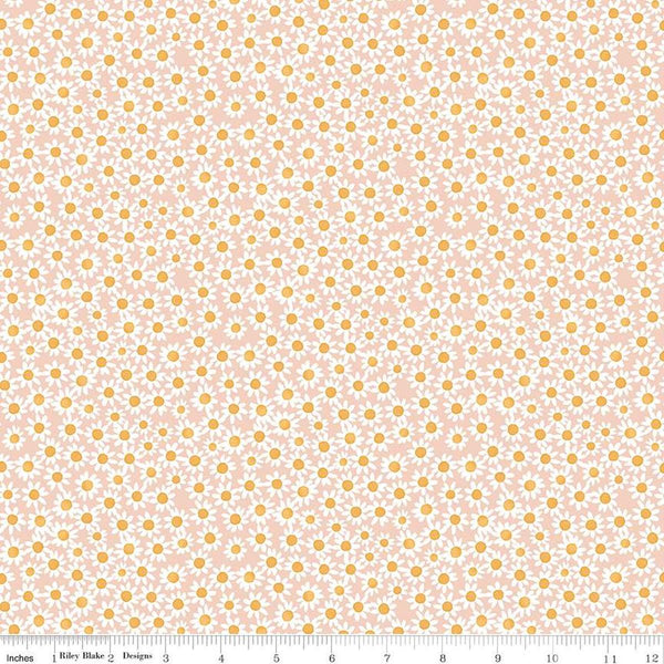 Image of the Floral Charms Daisies Blush quilting cotton fabric by Kelsey Carlson for Riley Blake Designs. Features flowers on a cream background. Cute Little Fabric Shop